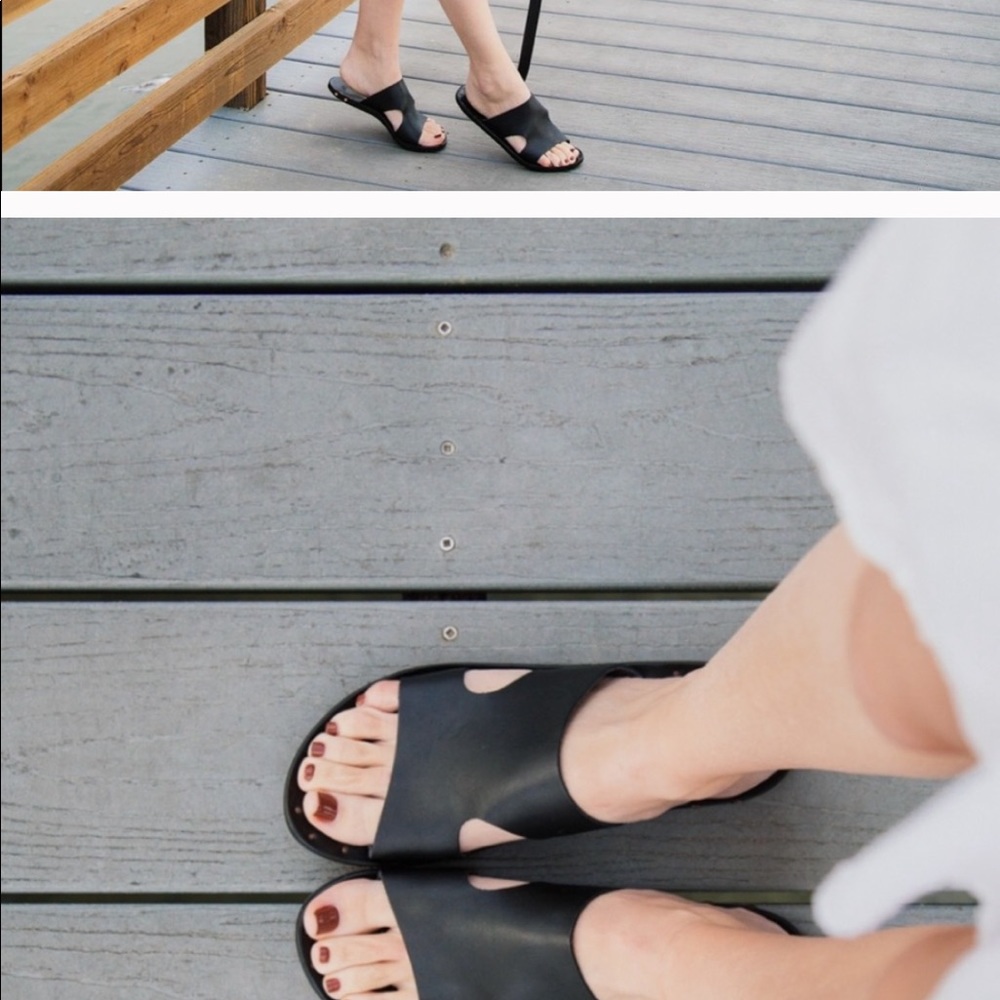 Beek blackbird sandal in black with tan soles